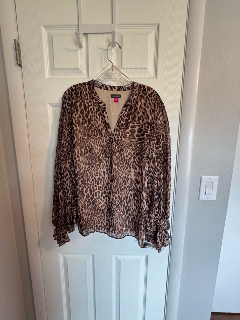 Vince Camuto Leopard Print Long-Sleeve V-Neck Blouse - Brown/Black